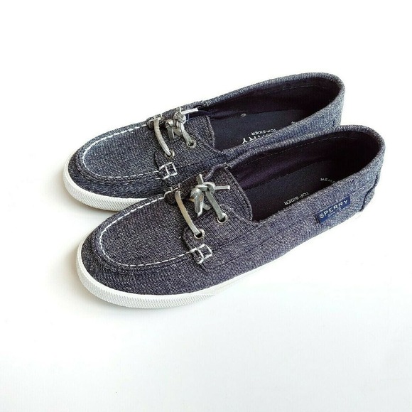 Sperry 6.5 Sparkly Blue Topsider Ladies Big Kids Chambray Denim - Picture 2 of 7